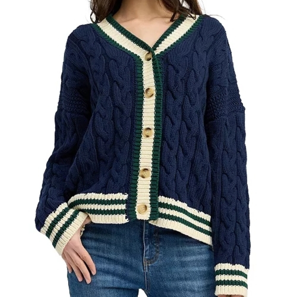 Preppy Sweater, Academia En Saison Women's Spencer Cardigan Sweater Cable Knit